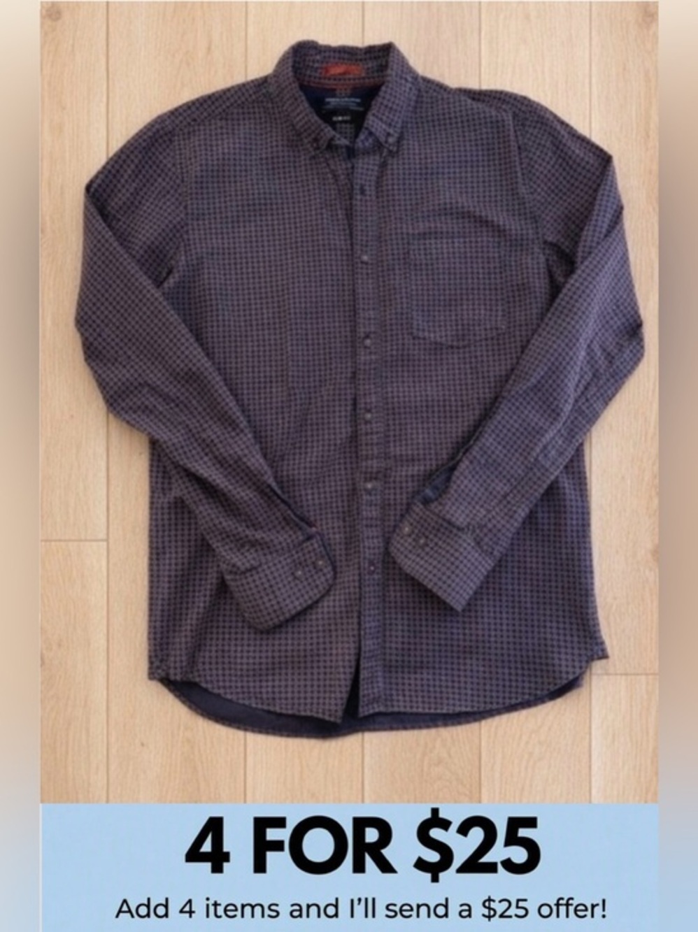 DENIM AND FLOWER Slim Fit Purple Men's Patterned Button-Down Shirt Size Medium